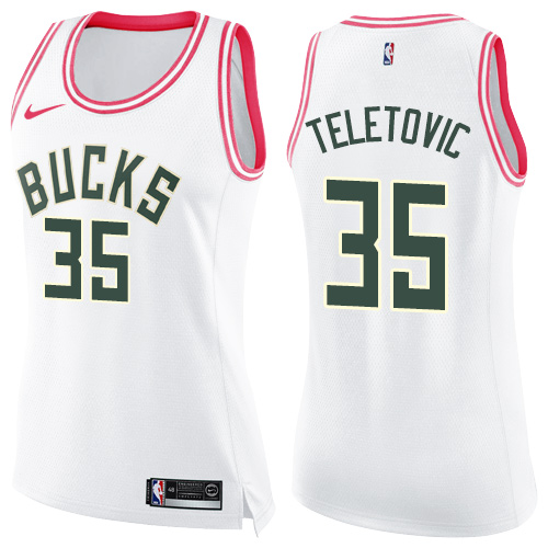 Nike Bucks #35 Mirza Teletovic White/Pink Women's NBA Swingman Fashion Jersey