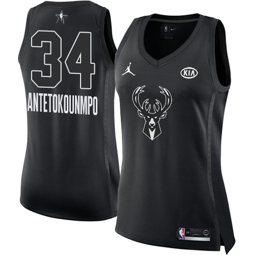 Nike Bucks #34 Giannis Antetokounmpo Black Women's NBA Jordan Swingman 2018 All-Star Game Jersey