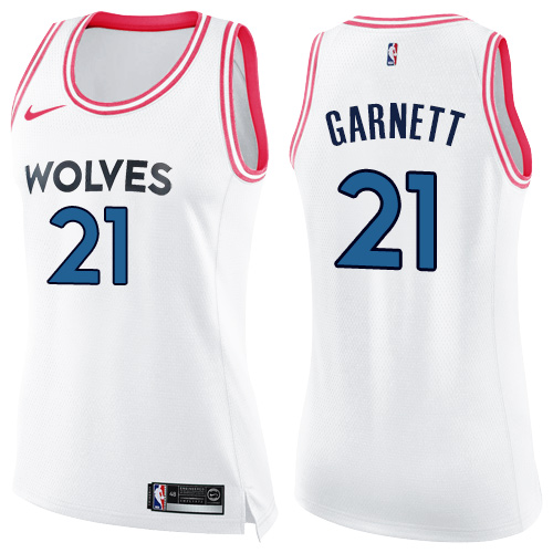 Nike Timberwolves #21 Kevin Garnett White/Pink Women's NBA Swingman Fashion Jersey