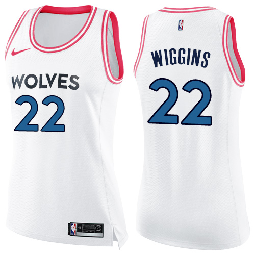 Nike Timberwolves #22 Andrew Wiggins White/Pink Women's NBA Swingman Fashion Jersey