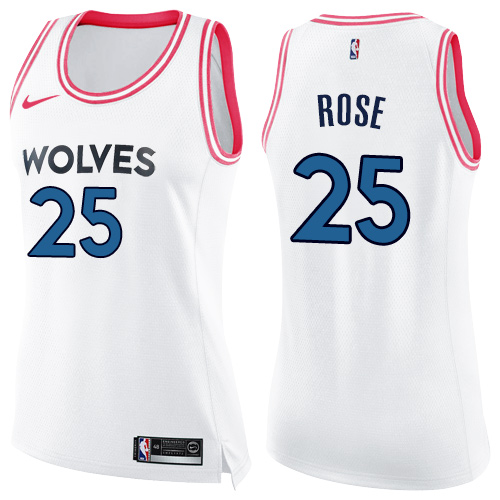 Nike Timberwolves #25 Derrick Rose White/Pink Women's NBA Swingman Fashion Jersey