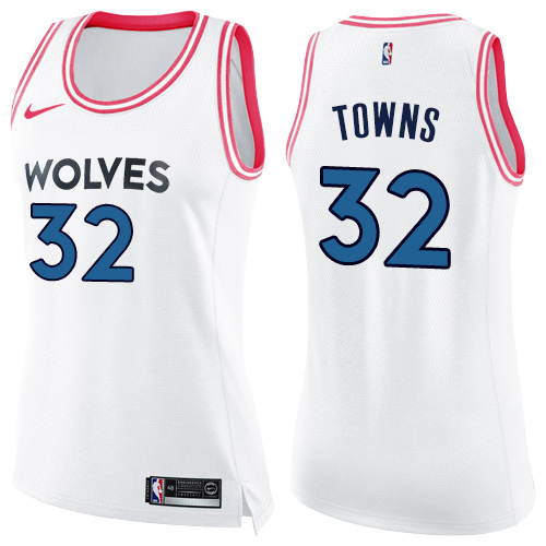 Nike Timberwolves #32 Karl-Anthony Towns White/Pink Women's NBA Swingman Fashion Jersey