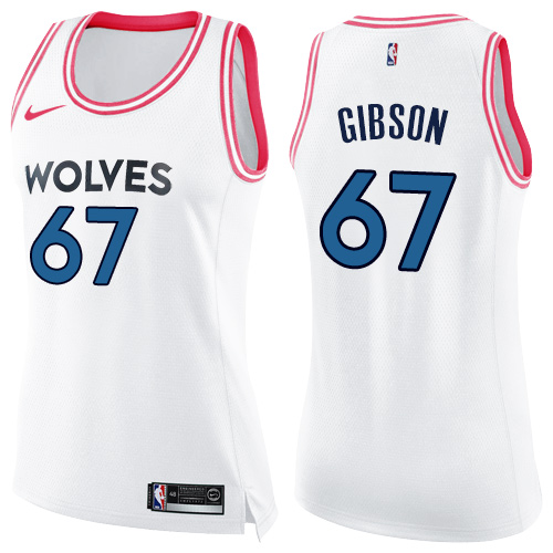 Nike Timberwolves #67 Taj Gibson White/Pink Women's NBA Swingman Fashion Jersey