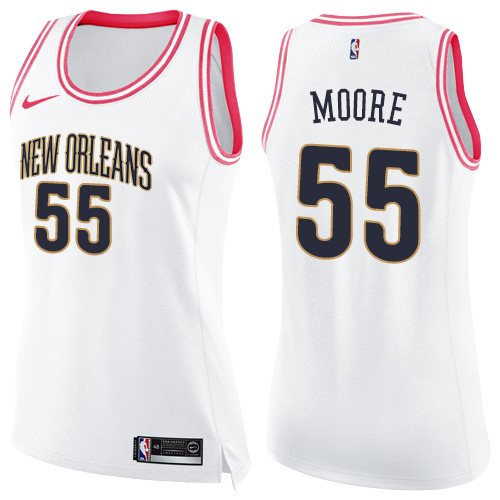 Nike Pelicans #55 E'Twaun Moore White/Pink Women's NBA Swingman Fashion Jersey