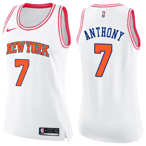 Nike Knicks #7 Carmelo Anthony White/Pink Women's NBA Swingman Fashion Jersey