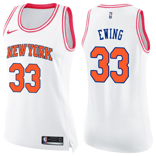 Nike Knicks #33 Patrick Ewing White/Pink Women's NBA Swingman Fashion Jersey