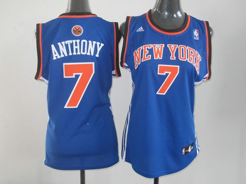 Knicks #7 Carmelo Anthony Blue Road Women's Stitched NBA Jersey