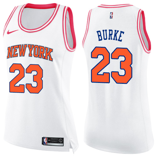 Nike Knicks #23 Trey Burke White/Pink Women's NBA Swingman Fashion Jersey