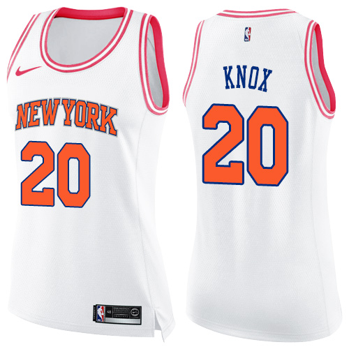 Nike Knicks #20 Kevin Knox White/Pink Women's NBA Swingman Fashion Jersey