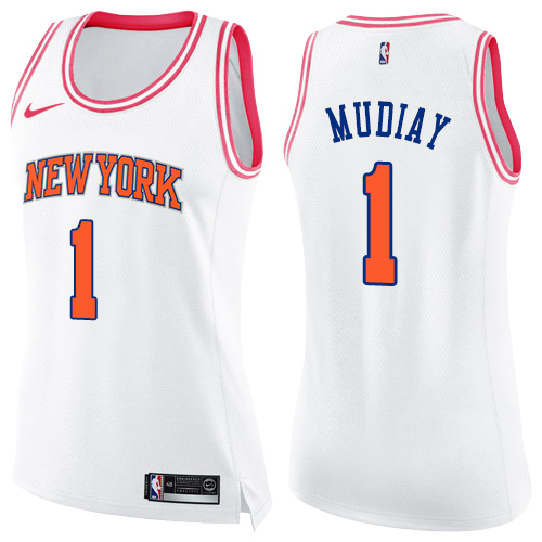 Nike Knicks #1 Emmanuel Mudiay White/Pink Women's NBA Swingman Fashion Jersey