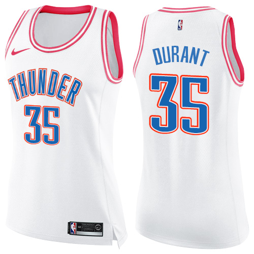 Nike Thunder #35 Kevin Durant White/Pink Women's NBA Swingman Fashion Jersey - Click Image to Close