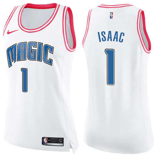 Nike Magic #1 Jonathan Isaac White/Pink Women's NBA Swingman Fashion Jersey