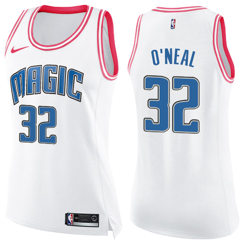 Nike Magic #32 Shaquille O'Neal White/Pink Women's NBA Swingman Fashion Jersey