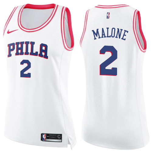 Nike 76ers #2 Moses Malone White/Pink Women's NBA Swingman Fashion Jersey