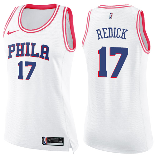 Nike 76ers #17 JJ Redick White/Pink Women's NBA Swingman Fashion Jersey