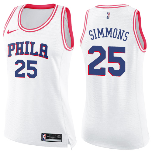 Nike 76ers #25 Ben Simmons White/Pink Women's NBA Swingman Fashion Jersey