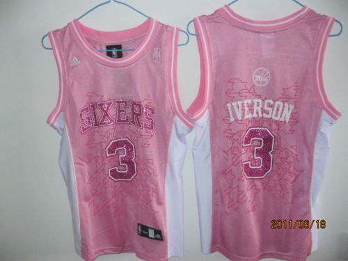 76ers #3 Allen Iverson Pink Fashion Women's Stitched NBA Jersey