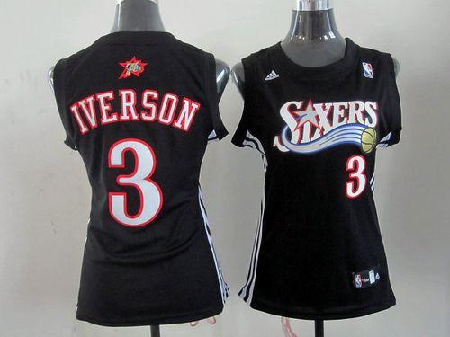 76ers #3 Allen Iverson Black Alternate Women's Stitched NBA Jersey