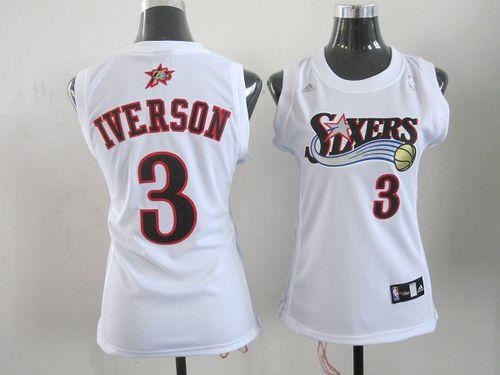 76ers #3 Allen Iverson White Home Women's Stitched NBA Jersey