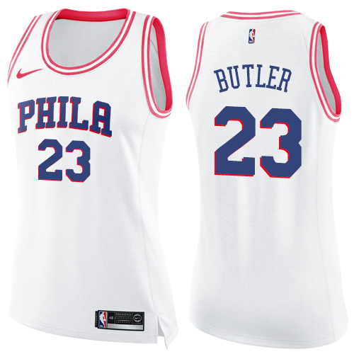 Nike 76ers #23 Jimmy Butler White/Pink Women's NBA Swingman Fashion Jersey