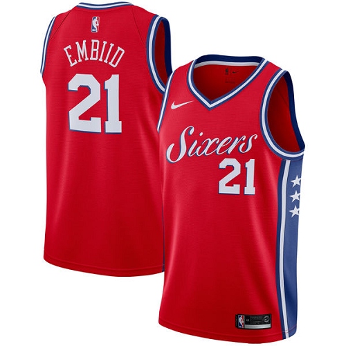 Nike 76ers #21 Joel Embiid Red Women's NBA Swingman Statement Edition Jersey