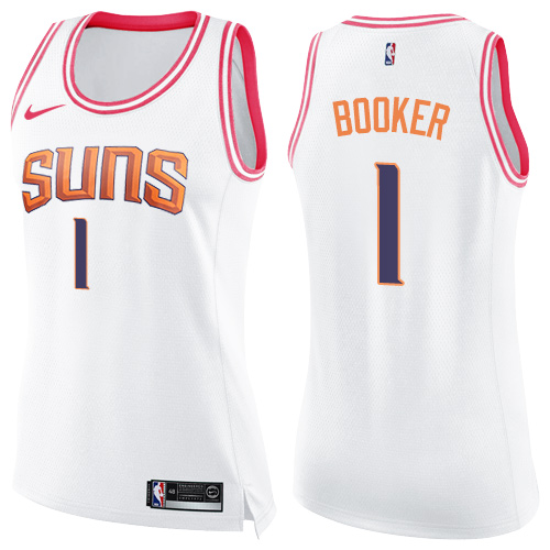 Nike Suns #1 Devin Booker White/Pink Women's NBA Swingman Fashion Jersey