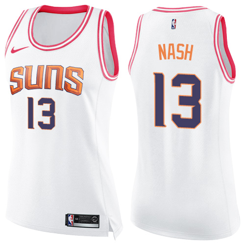 Nike Suns #13 Steve Nash White/Pink Women's NBA Swingman Fashion Jersey