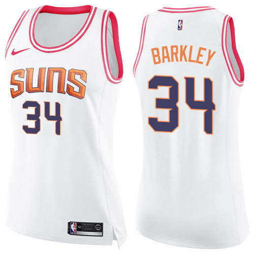 Nike Suns #34 Charles Barkley White/Pink Women's NBA Swingman Fashion Jersey - Click Image to Close