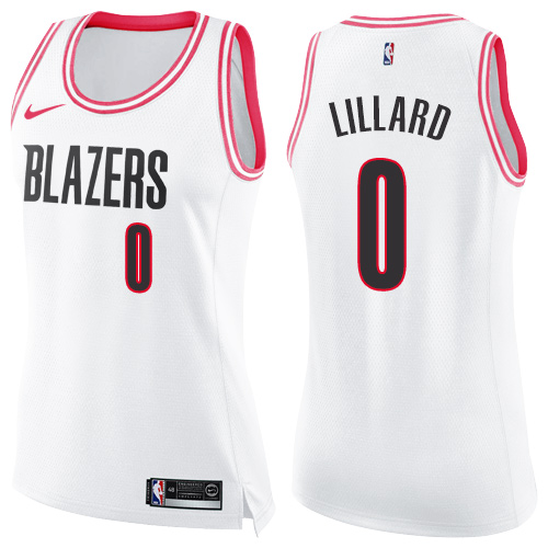 Nike Blazers #0 Damian Lillard White/Pink Women's NBA Swingman Fashion Jersey