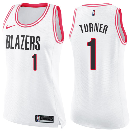 Nike Blazers #1 Evan Turner White/Pink Women's NBA Swingman Fashion Jersey