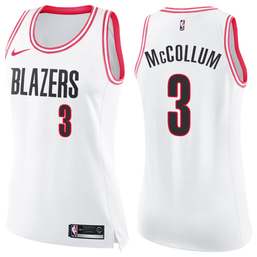 Nike Blazers #3 C.J. McCollum White/Pink Women's NBA Swingman Fashion Jersey