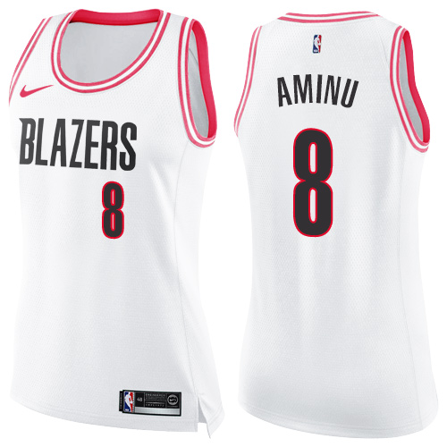 Nike Blazers #8 Al-Farouq Aminu White/Pink Women's NBA Swingman Fashion Jersey