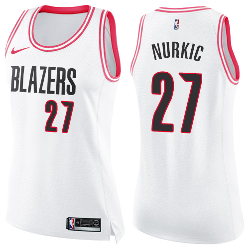 Nike Blazers #27 Jusuf Nurkic White/Pink Women's NBA Swingman Fashion Jersey