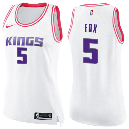 Nike Kings #5 De'Aaron Fox White/Pink Women's NBA Swingman Fashion Jersey