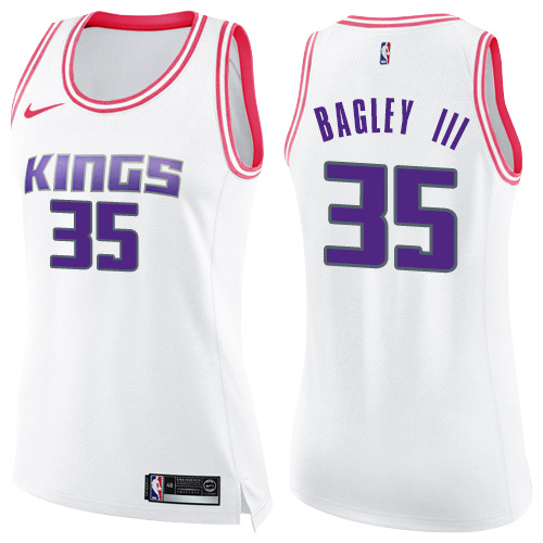 Nike Kings #35 Marvin Bagley III White/Pink Women's NBA Swingman Fashion Jersey - Click Image to Close