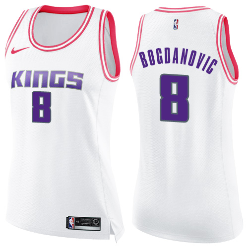 Nike Kings #8 Bogdan Bogdanovic White/Pink Women's NBA Swingman Fashion Jersey