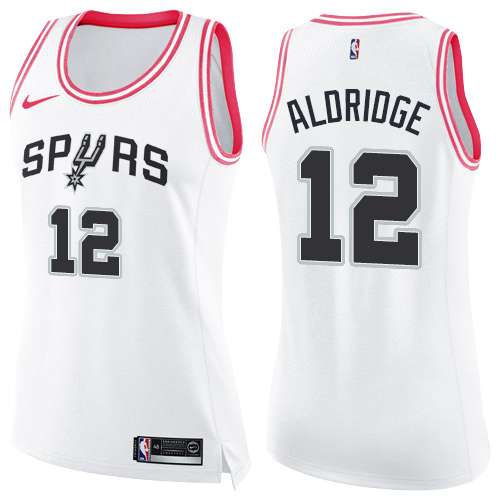 Nike Spurs #12 LaMarcus Aldridge White/Pink Women's NBA Swingman Fashion Jersey