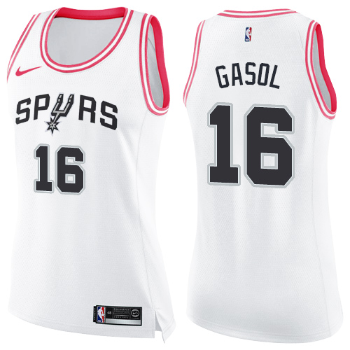 Nike Spurs #16 Pau Gasol White/Pink Women's NBA Swingman Fashion Jersey