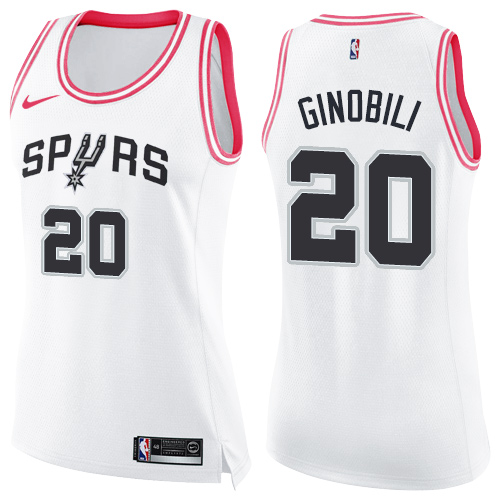 Nike Spurs #20 Manu Ginobili White/Pink Women's NBA Swingman Fashion Jersey