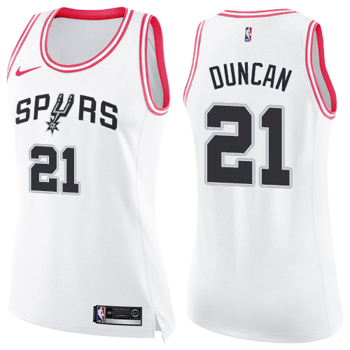 Nike Spurs #21 Tim Duncan White/Pink Women's NBA Swingman Fashion Jersey