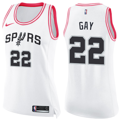 Nike Spurs #22 Rudy Gay White/Pink Women's NBA Swingman Fashion Jersey