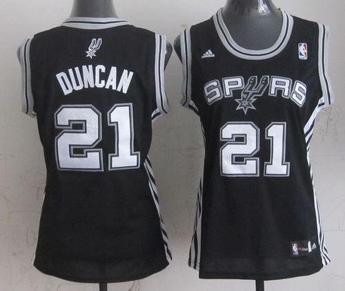 Spurs #21 Tim Duncan Black Road Women's Stitched NBA Jersey