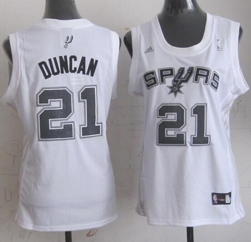 Spurs #21 Tim Duncan White Fashion Women's Stitched NBA Jersey