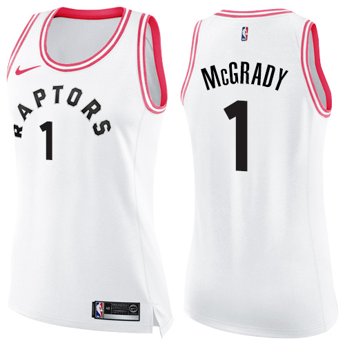 Nike Raptors #1 Tracy Mcgrady White/Pink Women's NBA Swingman Fashion Jersey - Click Image to Close