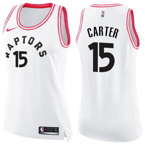 Nike Raptors #15 Vince Carter White/Pink Women's NBA Swingman Fashion Jersey