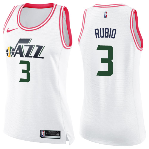 Nike Jazz #3 Ricky Rubio White/Pink Women's NBA Swingman Fashion Jersey