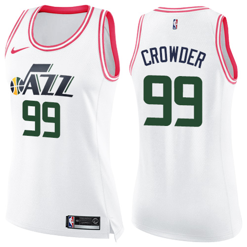 Nike Jazz #99 Jae Crowder White/Pink Women's NBA Swingman Fashion Jersey