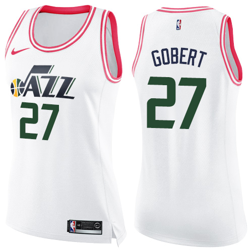 Nike Jazz #27 Rudy Gobert White/Pink Women's NBA Swingman Fashion Jersey