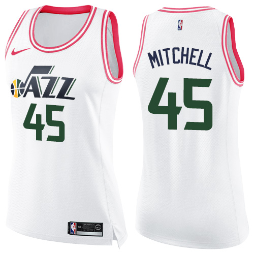 Nike Jazz #45 Donovan Mitchell White/Pink Women's NBA Swingman Fashion Jersey