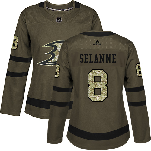 Adidas Ducks #8 Teemu Selanne Green Salute to Service Women's Stitched NHL Jersey